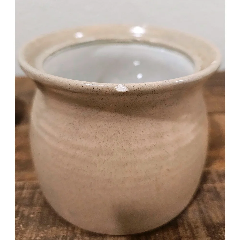 Vintage Stoneware Goose Canister Lidded Jar Farmhouse Floral Speckled Tan 6.5